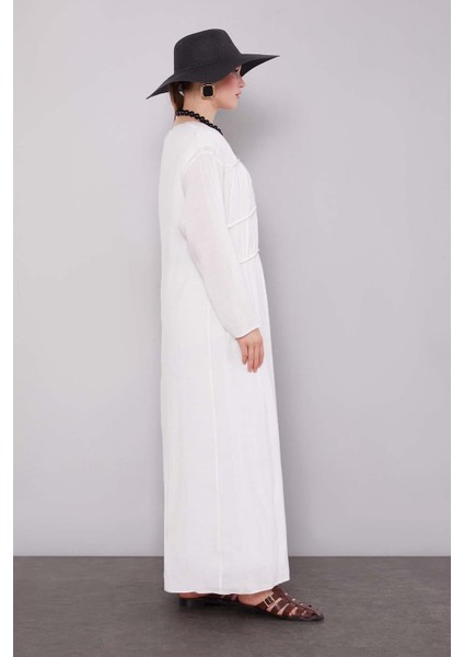 Ekru Büzgü Detaylı Elbise fiyatları