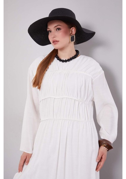 Ekru Büzgü Detaylı Elbise modelleri
