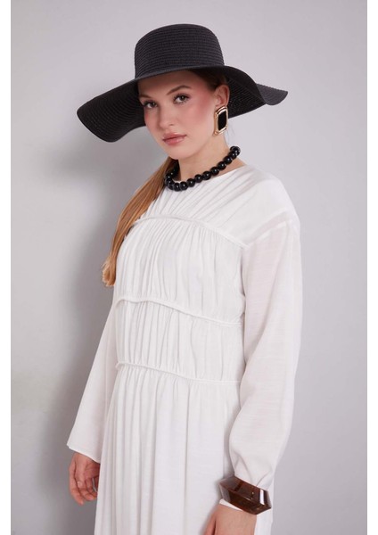 Ekru Büzgü Detaylı Elbise fırsatları