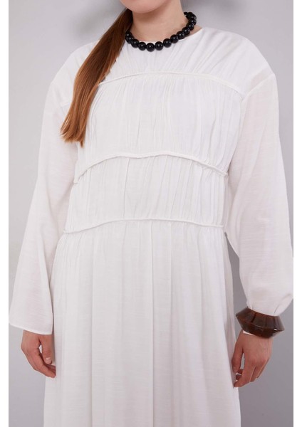 Ekru Büzgü Detaylı Elbise indirimleri