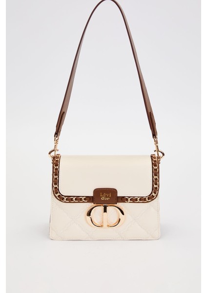 Krem Örgü Kapak Model Omuz Çantası