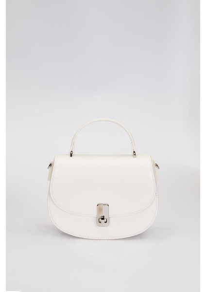 Beyaz Zincir Askı Detaylı El Çantası