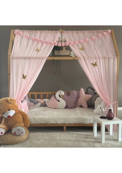 Toz Pembe Çift Perdeli Montessori Yatak Cibinliği fırsatları