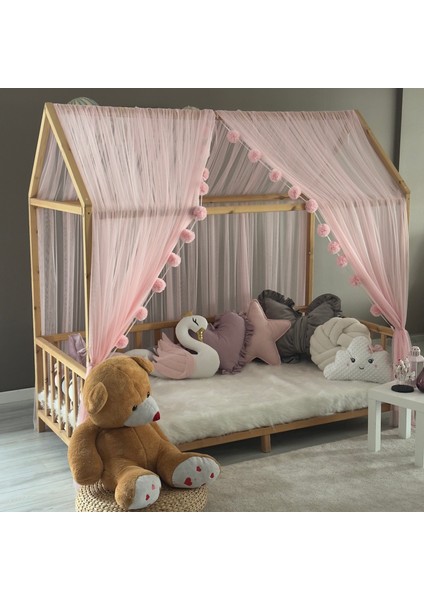 Toz Pembe Çift Perdeli Montessori Yatak Cibinliği indirimleri