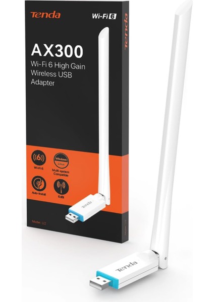 U2 AX300 Wi-Fi 6 Kablosuz USB Adaptörü