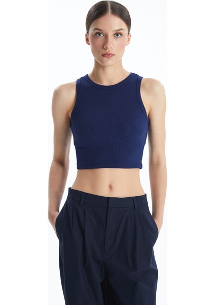 Yeni Sezon Bisiklet Yaka Dokulu Kadın Crop