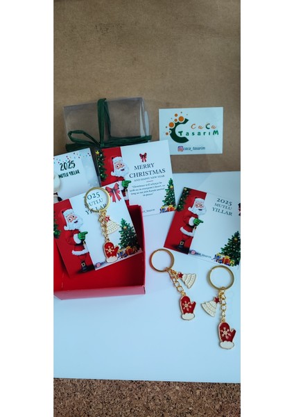 Yılbaşı Temalı Anahtarlık ve Süs Seti, 2'li, Kartlı, Kutulu, Hediyelik