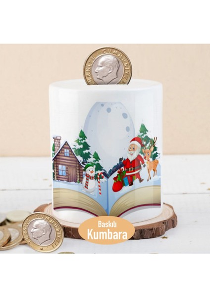 Geyikli Noel Baba Temalı Şık Gri Para Birikim Kumbarası, Ev Dekoru Için Ideal