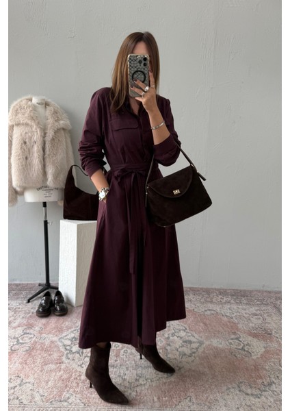 Vişne Çürüğü Cep Detaylı Elbise