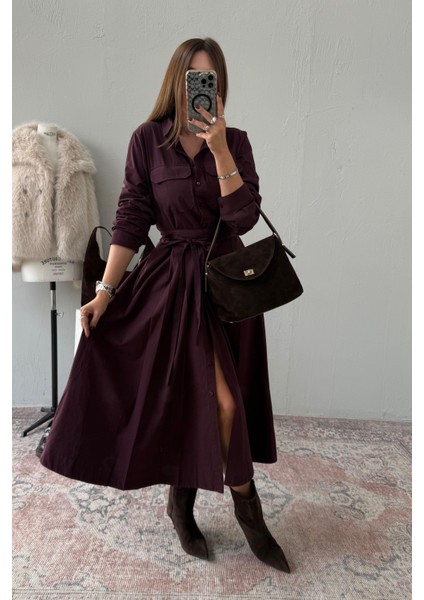 Vişne Çürüğü Cep Detaylı Elbise