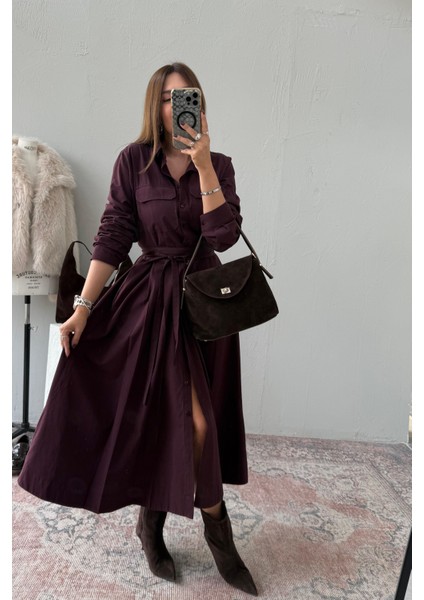 Vişne Çürüğü Cep Detaylı Elbise