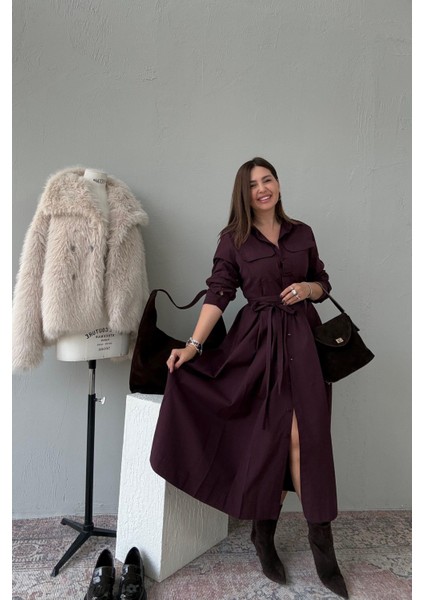 Vişne Çürüğü Cep Detaylı Elbise