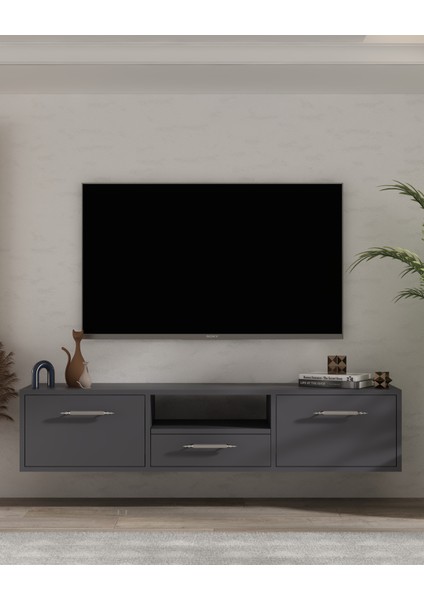 1331DROPDD-128 Duvara Montaj Tv Sehpası Antrasit-Gümüş