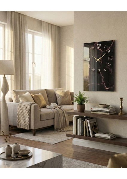 Siyah Mermer Tasarımlı Duvar Saati - Sessiz Mekanizmalı Özel Tasarım - Roma Rakamlı Quartz modelleri