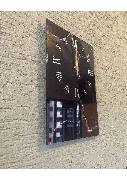 Siyah Mermer Tasarımlı Duvar Saati - Sessiz Mekanizmalı Özel Tasarım - Roma Rakamlı Quartz indirimleri