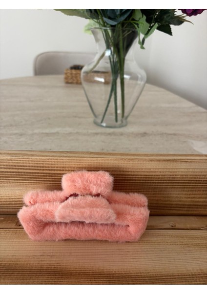 Peluş Kürk Mandallı Toka Mercan Rengi Büyük fiyatları