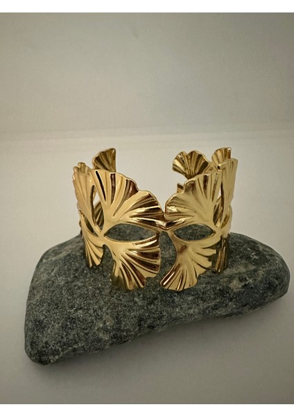 Pirinç Gold Renk Levha Yelpaze Model Kadın Bileklik