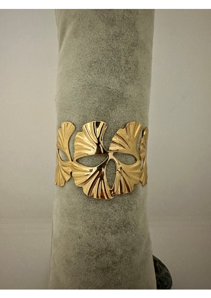 Pirinç Gold Renk Levha Yelpaze Model Kadın Bileklik