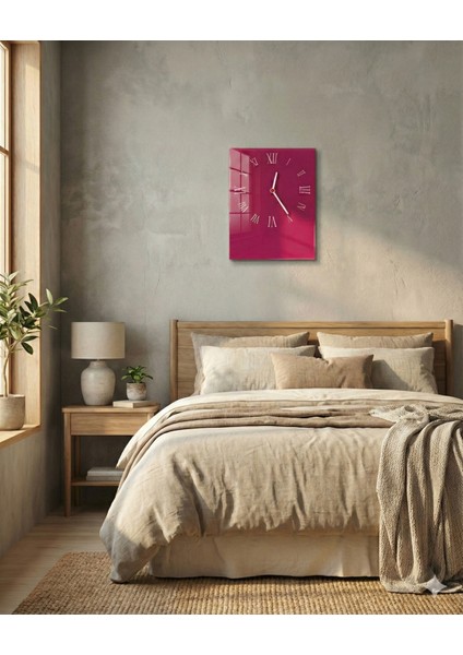 Fuşya Dikdörtgen Duvar Saati | Özel Tasarım Roma Rakamlı Duvar Saati | 25X35CM Mutfak,salon