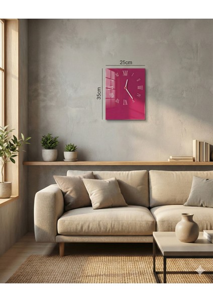 Fuşya Dikdörtgen Duvar Saati | Özel Tasarım Roma Rakamlı Duvar Saati | 25X35CM Mutfak,salon fiyatları