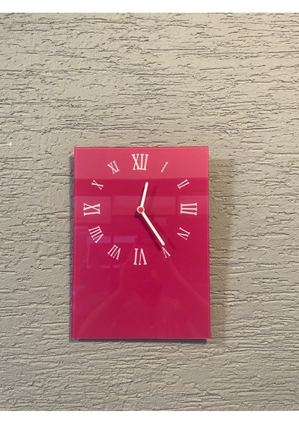 Fuşya Dikdörtgen Duvar Saati | Özel Tasarım Roma Rakamlı Duvar Saati | 25X35CM Mutfak,salon modelleri