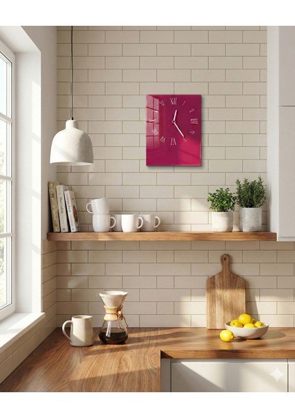 Fuşya Dikdörtgen Duvar Saati | Özel Tasarım Roma Rakamlı Duvar Saati | 25X35CM Mutfak,salon fırsatları