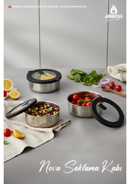 Nova 6 Parça Paslanmaz Çelik Saklama Kabı 14-16-18 cm