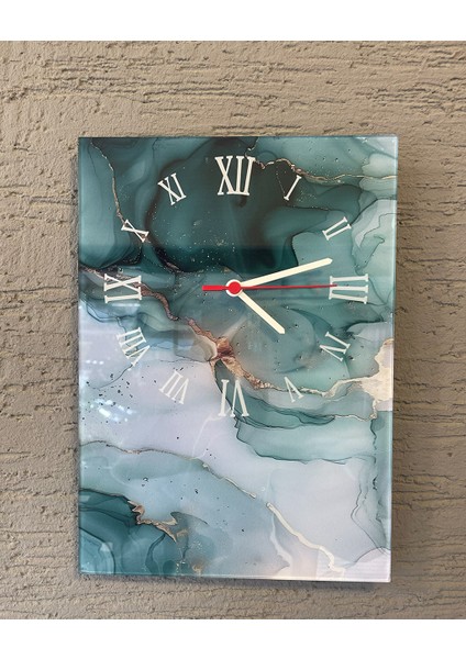 Turkuaz Mermer Dizayn Duvar Saati | Özel Tasarım Roma Rakamlı Duvar Saati | Tamamen Sesiz Mekanizma