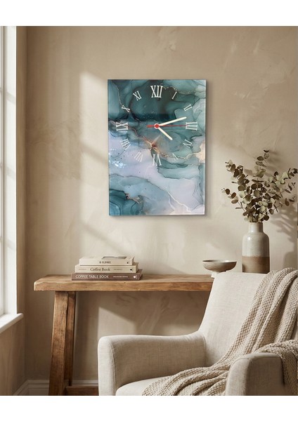 Turkuaz Mermer Dizayn Duvar Saati | Özel Tasarım Roma Rakamlı Duvar Saati | Tamamen Sesiz Mekanizma modelleri
