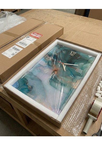 Turkuaz Mermer Dizayn Duvar Saati | Özel Tasarım Roma Rakamlı Duvar Saati | Tamamen Sesiz Mekanizma fırsatları