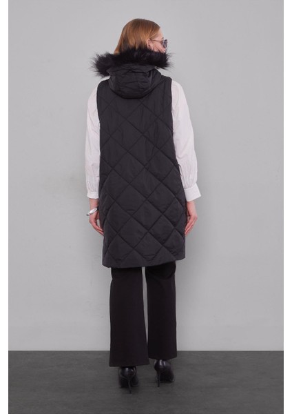 Siyah Kürk Kapüşonlu Şişme Yelek fırsatları