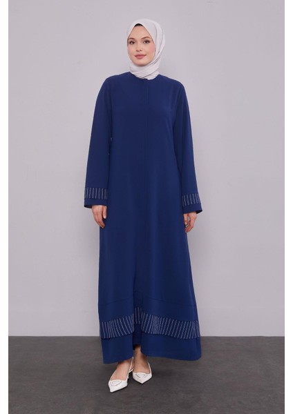Lacivert Etek Ucu Katlı Ferace
