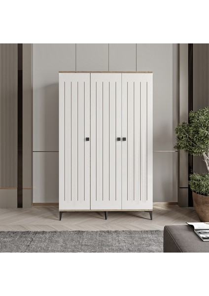 Kare 3 Kapaklı Gardrop Tamamı Mdf Atlas Çam Beyaz modelleri