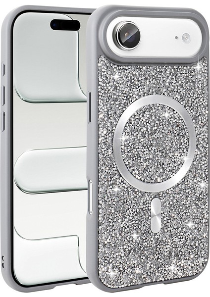 iPhone Uyumlu 17 Air Kılıf Pırlanta Tasarımlı M-Safe Şarj Özellikli Zore Mozaik Silikon Kapak modelleri
