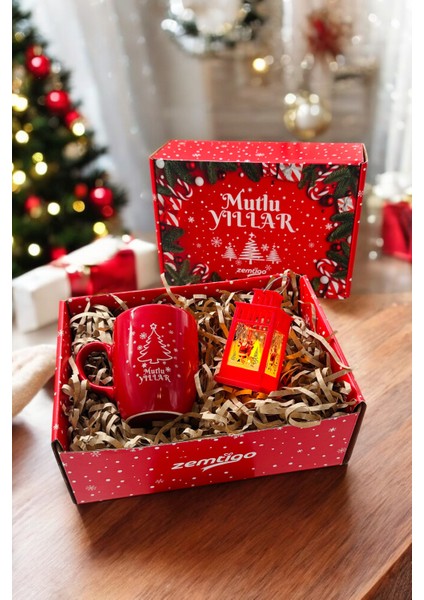 Neşeli Noel Kahve Kupa ve Fener Hediye Seti, Kutulu Yılbaşı Süsleri