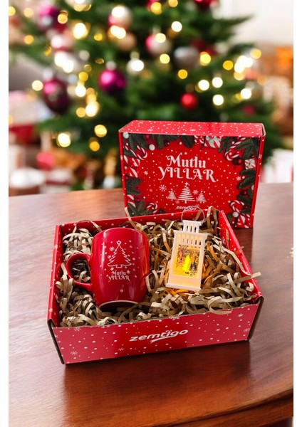 Neşeli Noel Kahve Kupa ve Fener Hediye Seti, Kutulu Yılbaşı Süsleri fiyatları