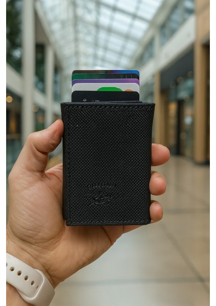Rfid Özellikli Patlı Mekanizmalı Cüzdan Kartlık -Dokulu Suni Deri