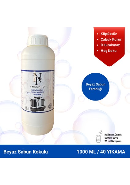 Halı ve Koltuk Yıkama Makinesi Şampuanı/deterjanı - Beyaz Sabun Kokulu Köpüksüz 1 Lt