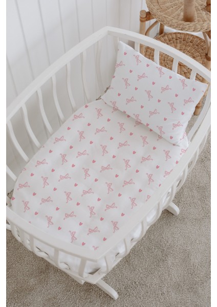 %100 Pamuklu Poplin Anne Yanı Beşik Nevresim Seti - Pembe Fiyonk Masalı fiyatları