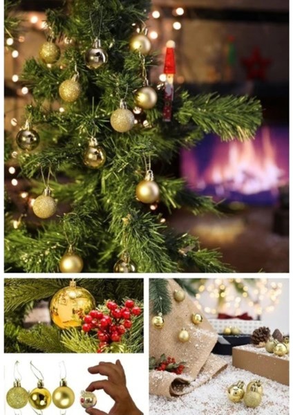 12'li Mini Yılbaşı Topu, Gold, 2,5 Cm, Parlak ve Mat Süsler, Noel Ağacı Için