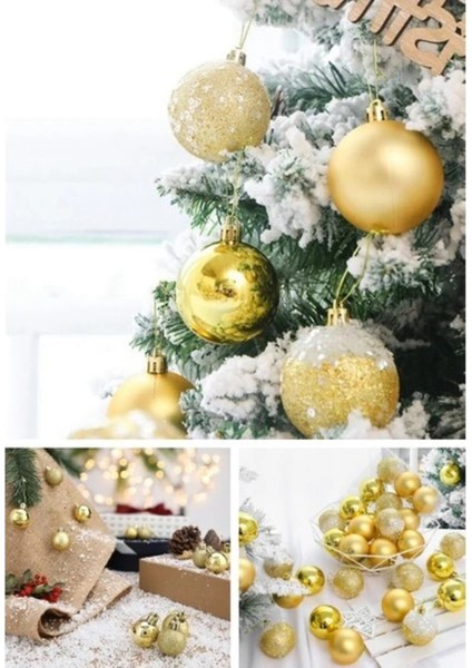 12'li Mini Yılbaşı Topu, Gold, 2,5 Cm, Parlak ve Mat Süsler, Noel Ağacı Için modelleri