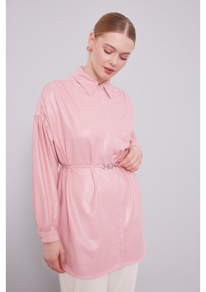 Pudra Omuz Büzgü Detaylı Gömlek