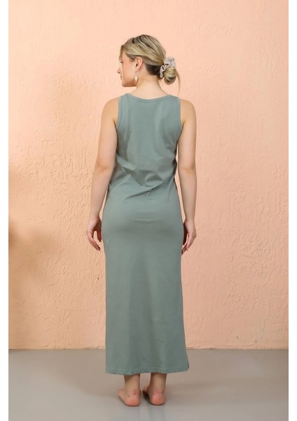 Kadın Kalın Askılı Yırtmaçlı Uzun Mint Yeşili Gecelik indirimleri