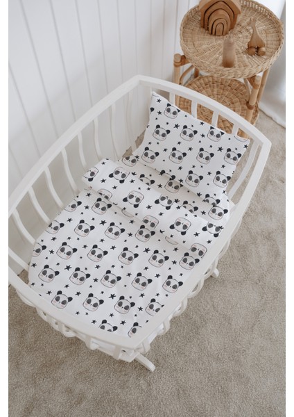 %100 Pamuklu Poplin Anne Yanı Beşik Nevresim Seti - Sevimli Panda