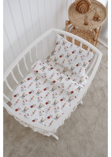 %100 Pamuklu Poplin Anne Yanı Beşik Nevresim Seti - Sevimli Kış Masalı