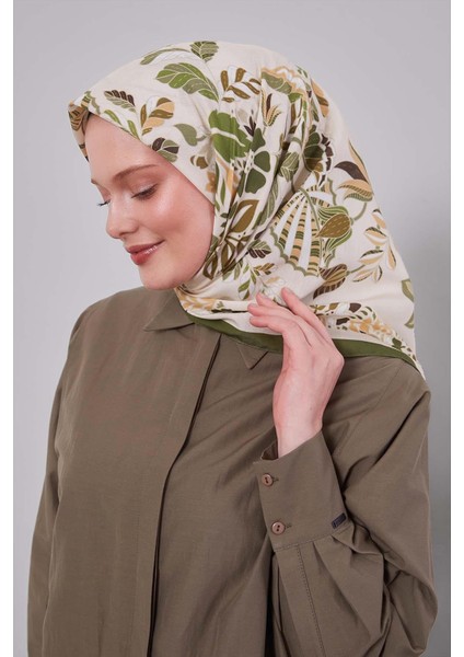 Yeşil Çiçek Yaprak Desen Aura Eşarp