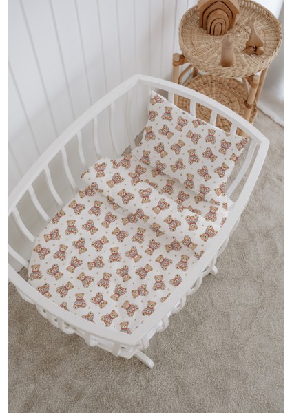 %100 Pamuklu Poplin Anne Yanı Beşik Nevresim Seti - Sevimli Kış Ayıları