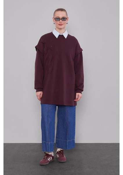 Bordo Omuz Manşet Detaylı Sweat fiyatları