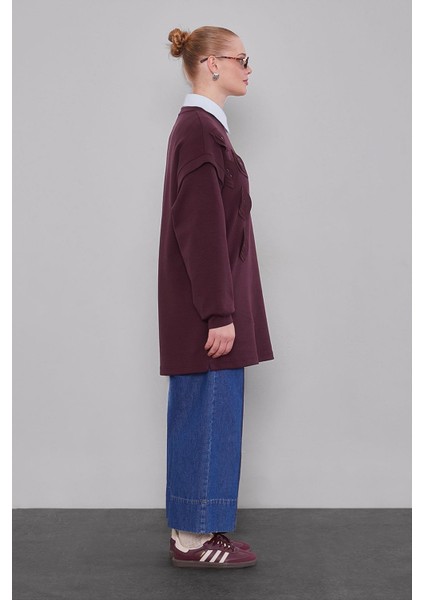 Bordo Omuz Manşet Detaylı Sweat modelleri