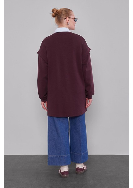 Bordo Omuz Manşet Detaylı Sweat fırsatları